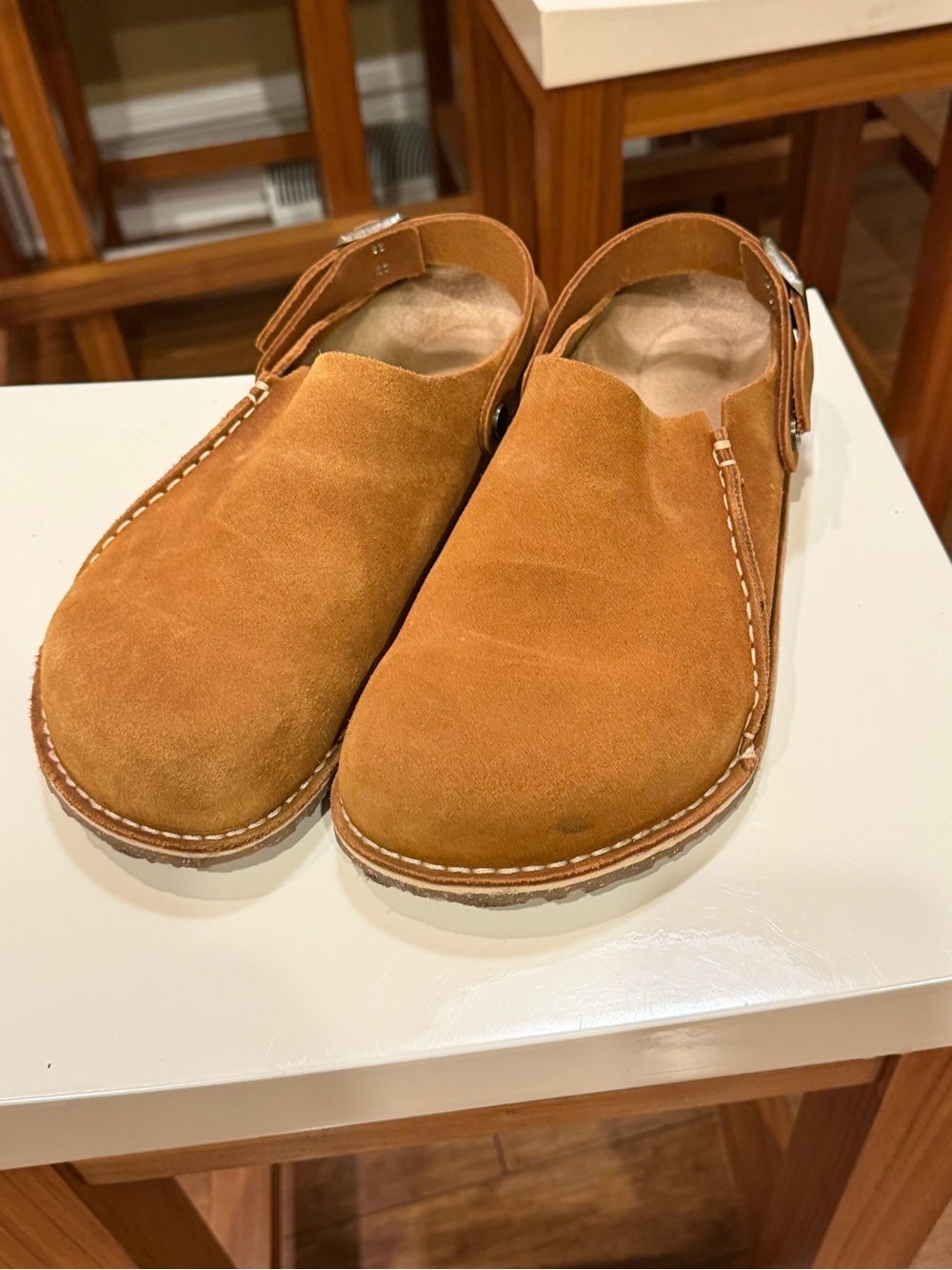 Birkenstock Men's Suede Slip-On Clogs in Tan Brown